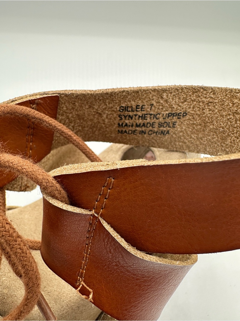 Women's CAMEL Leather Strappy Block Heel Sandals with Lace-Up Detail SZ 7 - Picture 4 of 5